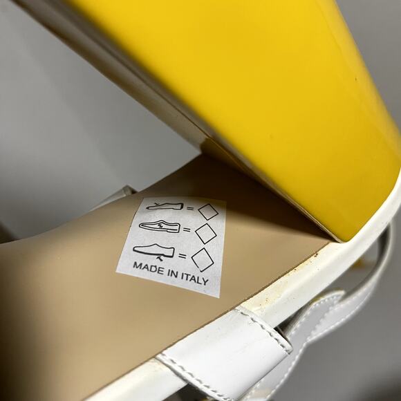 Galieti Patent Leather White Yellow Retro Pin Up Open Toe 5" Heels Sz 38 7.5 - Picture 4 of 9